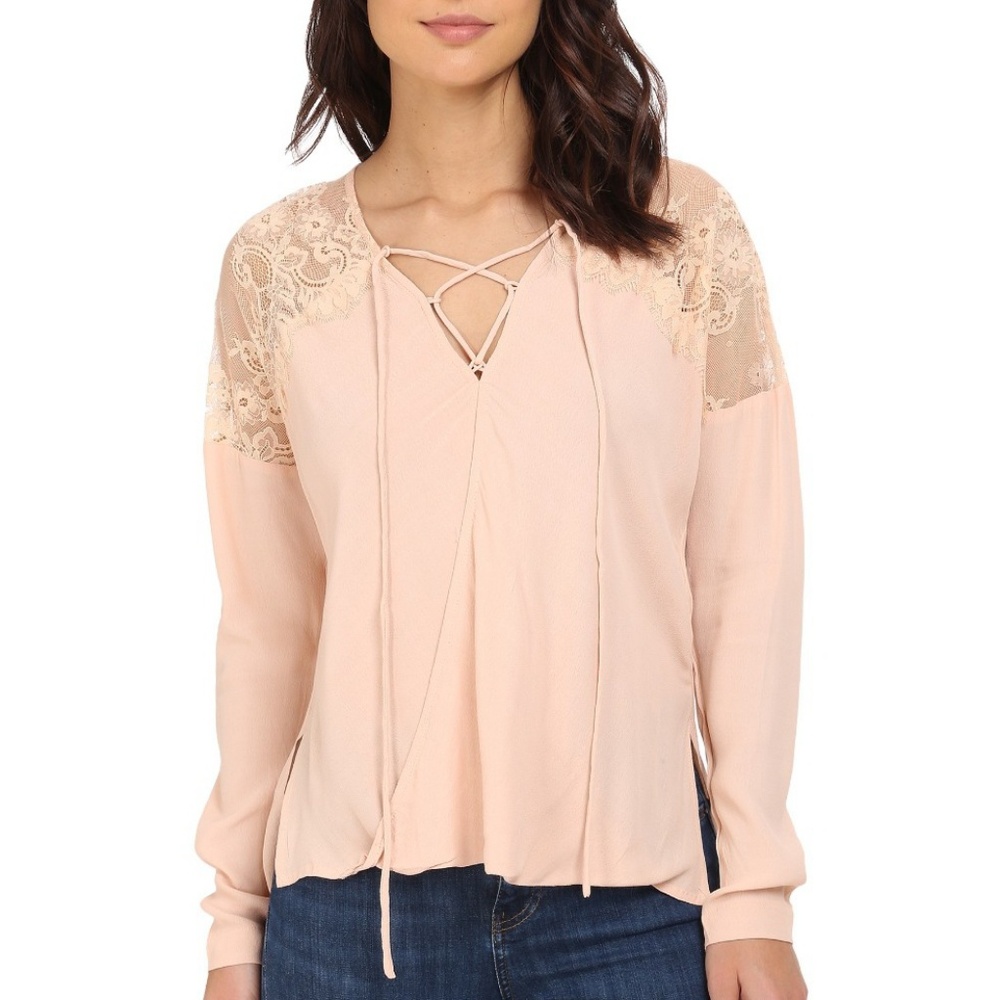 Brigitte Bailey lace top tie front blouse
